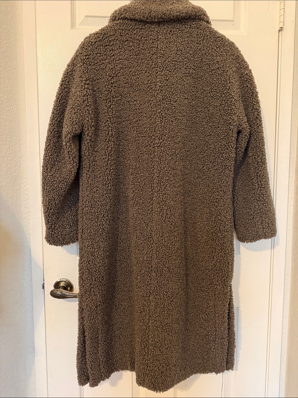 BCBGMaxAzria Taupe Teddy Long Coat with Notch Collar - Picture 9 of 12